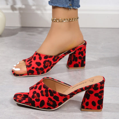 Leopard Block Heel Suede Sandals-Teresa&#39;s Fashionista LLC