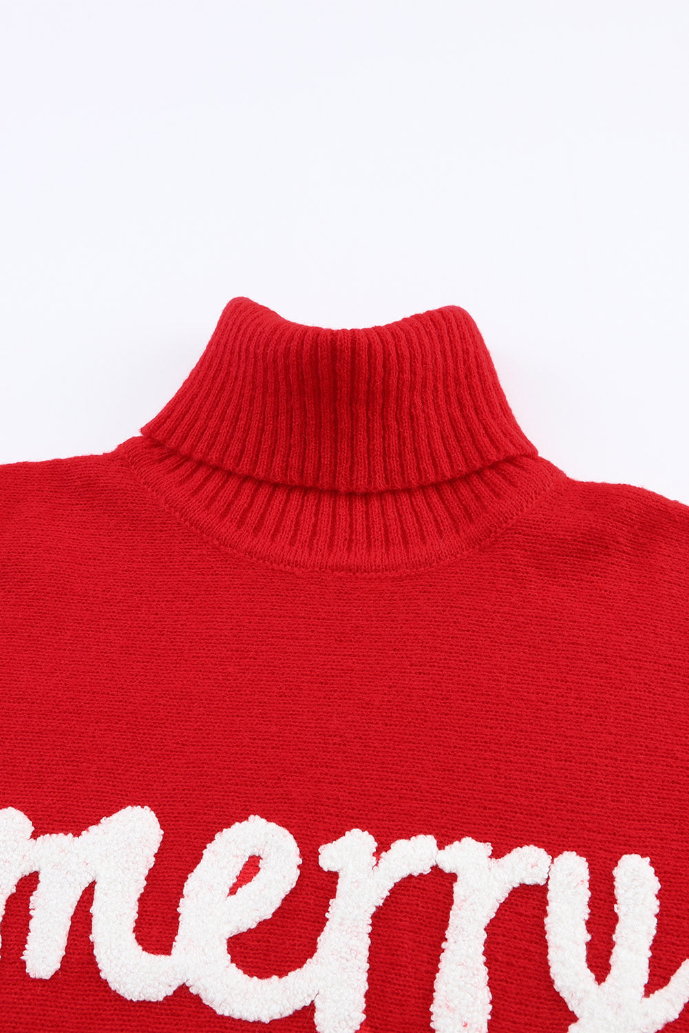 Red Merry Letter Embroidered High Neck Sweater-Teresa&#39;s Fashionista LLC