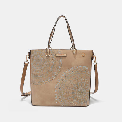 Nicole Lee USA Metallic Stitching Embroidery Inlaid Rhinestone Tote Bag-Teresa&#39;s Fashionista LLC