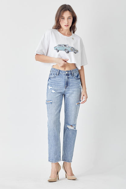 RISEN Distressed Slim Cropped Jeans-Teresa&#39;s Fashionista LLC