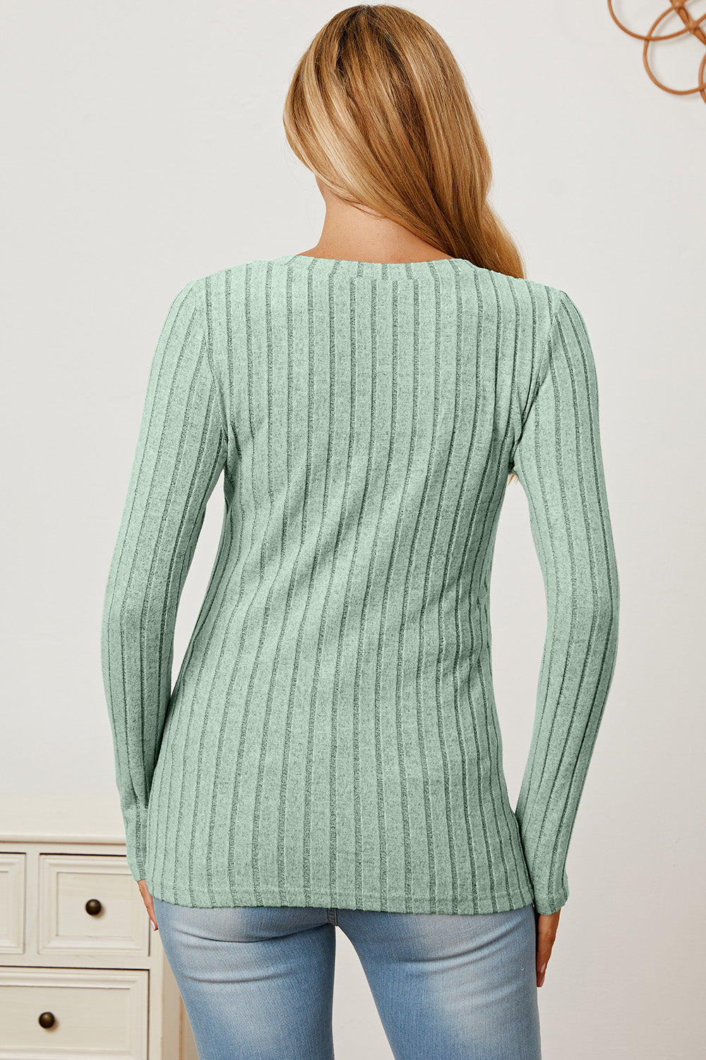 Basic Bae Full Size Ribbed V-Neck Long Sleeve T-Shirt-Teresa&#39;s Fashionista LLC