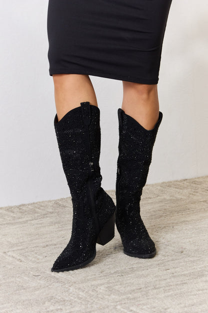 Forever Link Rhinestone Knee High Cowboy Boots-Teresa&#39;s Fashionista LLC