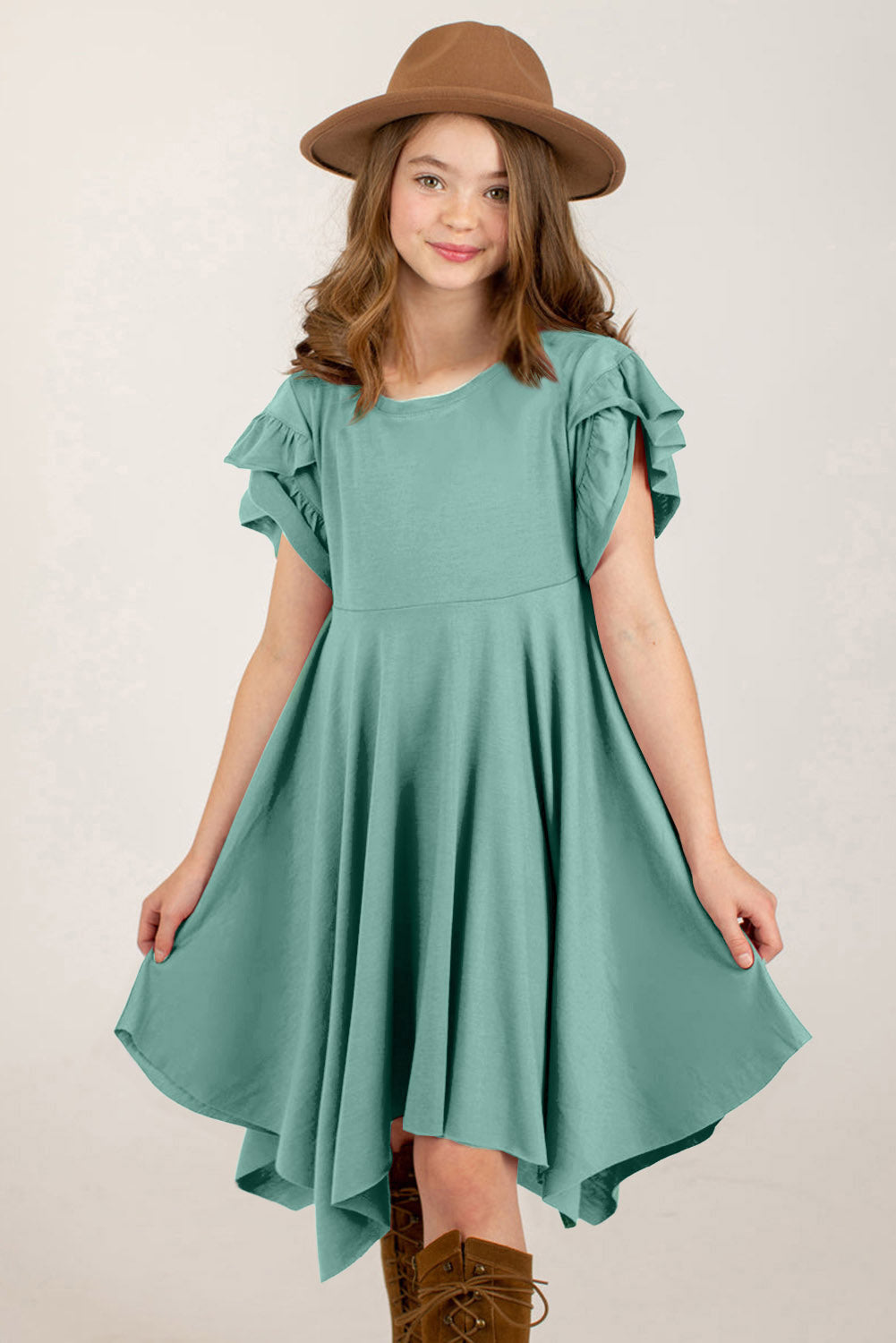 Round Neck Petal Sleeve Dress-Teresa&#39;s Fashionista LLC