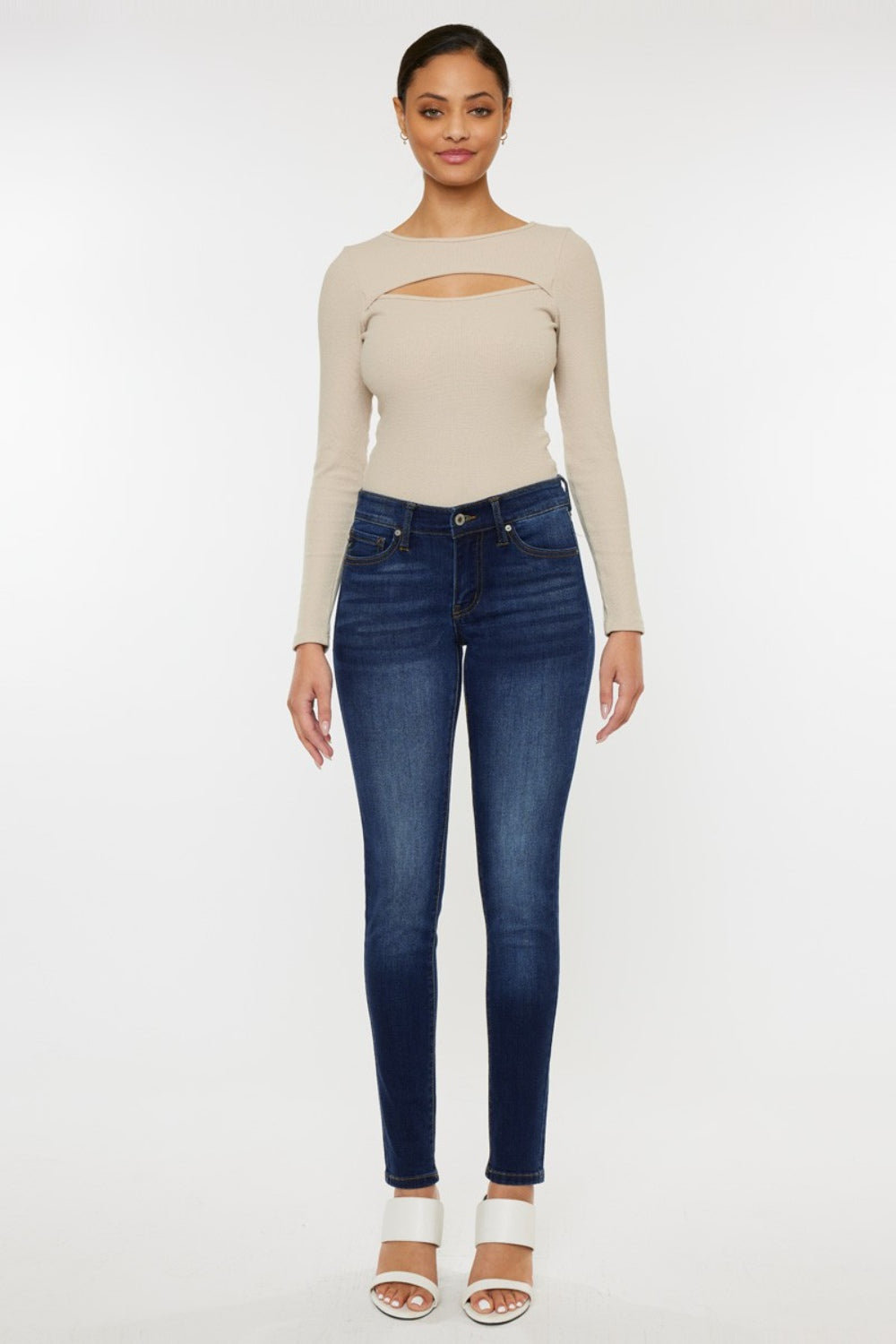 Kancan Mid Rise Gradient Skinny Jeans-Teresa&#39;s Fashionista LLC