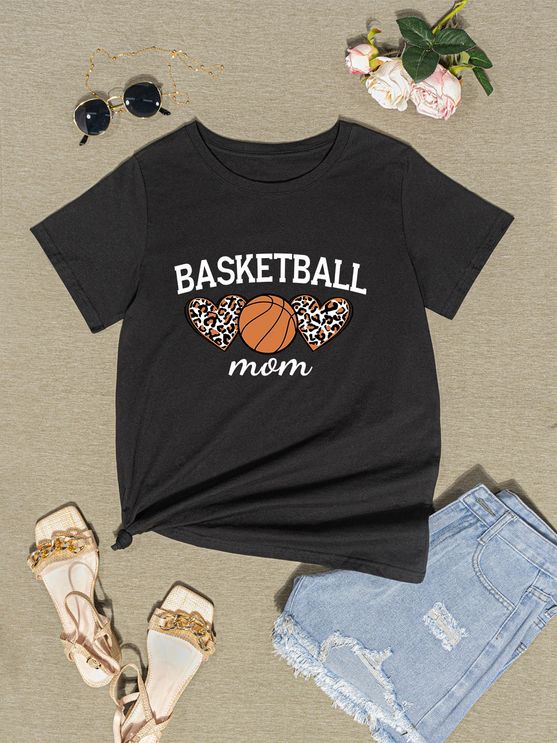 BASKETBALL MOM Round Neck Short Sleeve T-Shirt-Teresa&#39;s Fashionista LLC