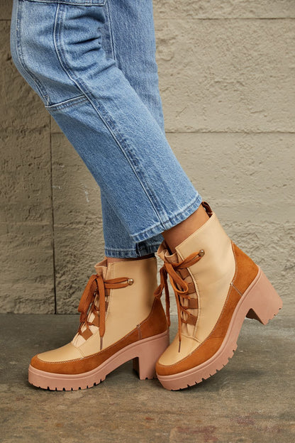 East Lion Corp Lace Up Lug Booties-Teresa&#39;s Fashionista LLC