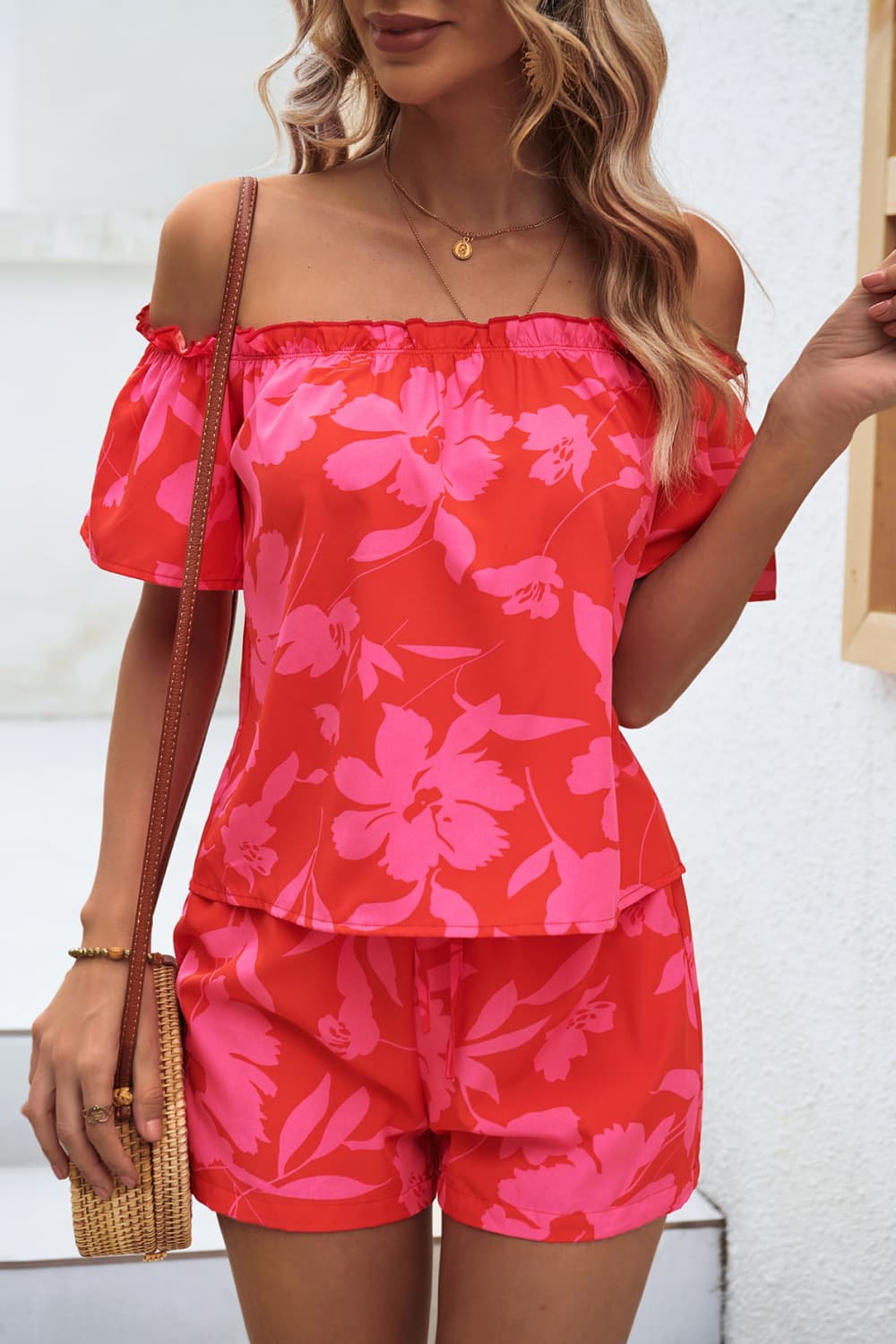 Floral Off-Shoulder Top and Shorts Set-Teresa&#39;s Fashionista LLC