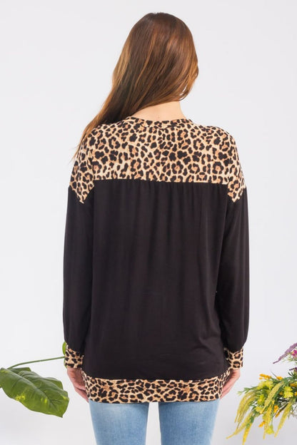 Celeste Full Size Leopard Round Neck Dropped Shoulder T-Shirt