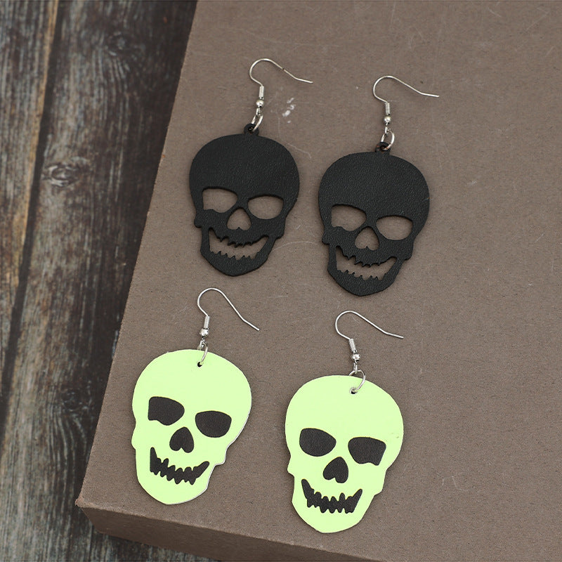 2 Piece PU Leather Skull Dangle Earrings