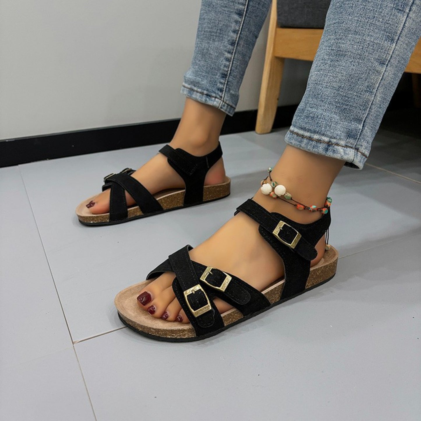 Open Toe Flat Buckle Sandals-Teresa&#39;s Fashionista LLC