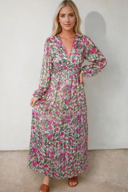 Floral Deep V Maxi Dress-Teresa&#39;s Fashionista LLC