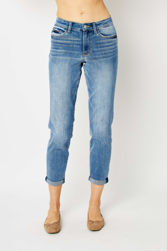 Judy Blue Full Size Cuffed Hem Slim Jeans-Teresa&#39;s Fashionista LLC