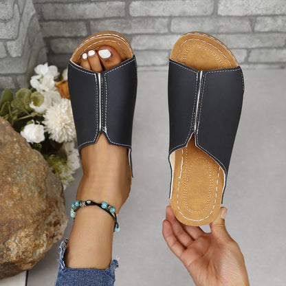 PU Leather Open Toe Sandals-Teresa&#39;s Fashionista LLC