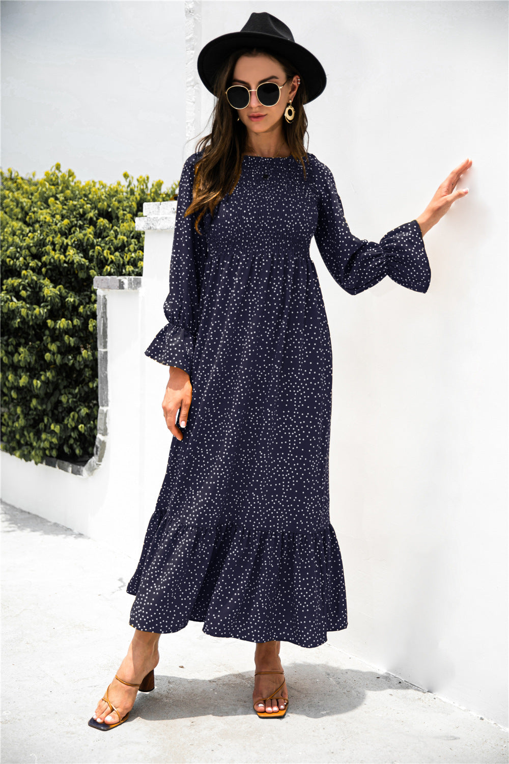 Printed Puff Sleeve Ruffle Maxi Dress-Teresa&#39;s Fashionista LLC