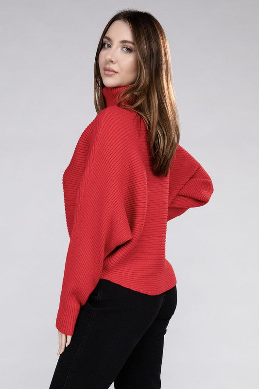 Viscose Dolman Sleeve Turtleneck Sweater-Teresa&#39;s Fashionista LLC