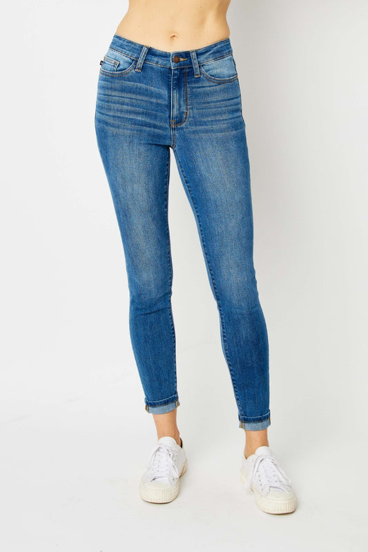 Judy Blue Full Size Cuffed Hem Skinny Jeans-Teresa&#39;s Fashionista LLC