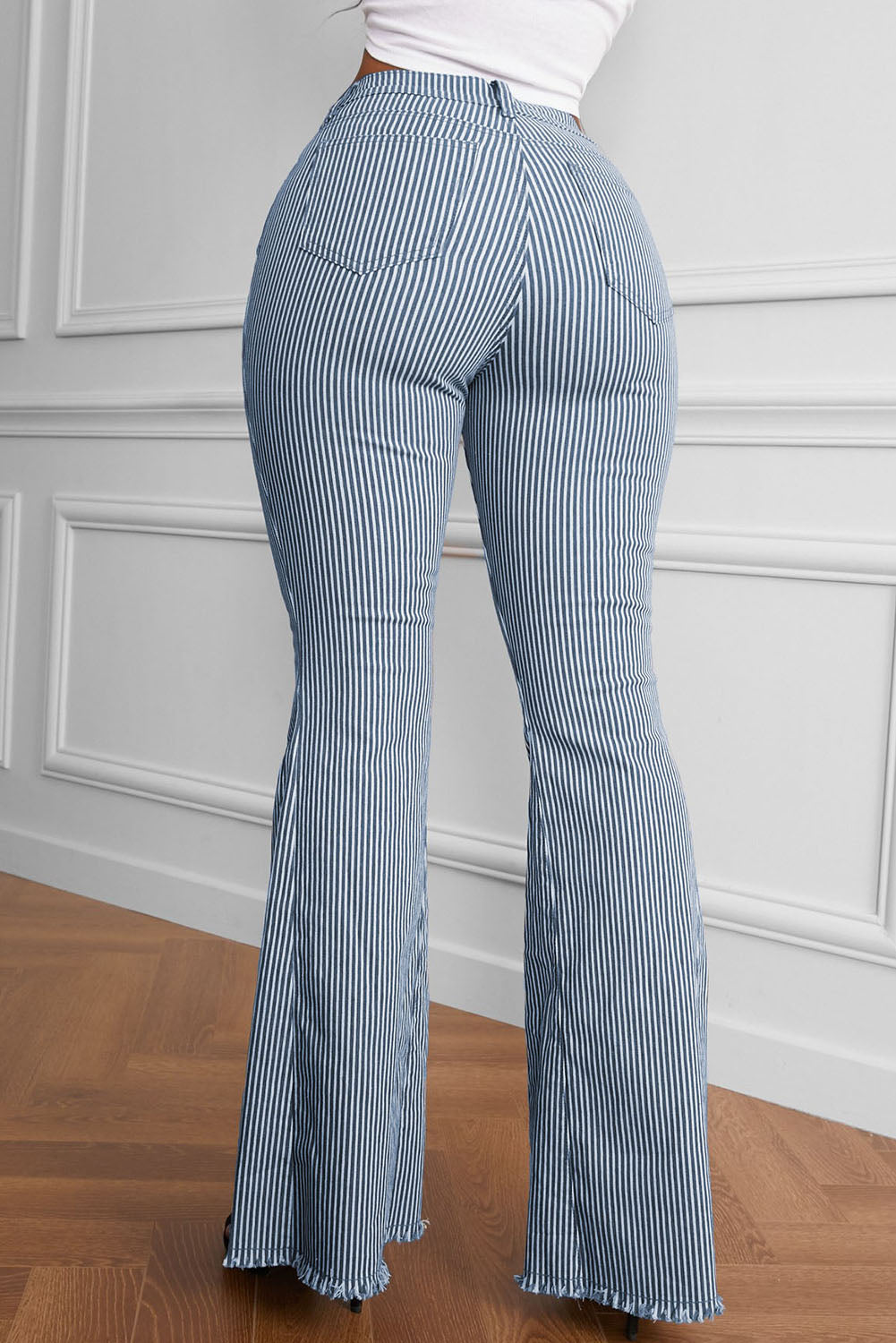 Striped Fringe Detail Flare Pants-Teresa&#39;s Fashionista LLC