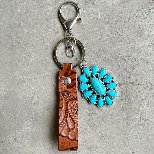 Turquoise Genuine Leather Key Chain-Teresa&#39;s Fashionista LLC