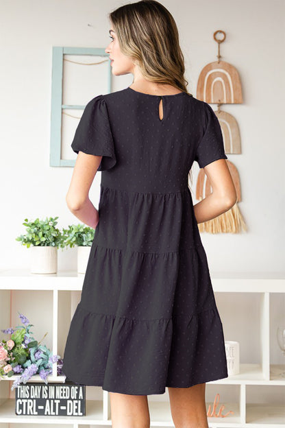 Heimish Swiss Dot Short Sleeve Tiered Dress-Teresa&#39;s Fashionista LLC