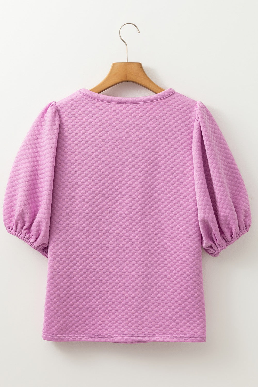 Textured Round Neck Puff Sleeve Blouse