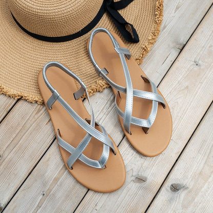 PU Leather Crisscross Flat Sandals-Teresa&#39;s Fashionista LLC