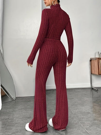 Ribbed Mock Neck Long Sleeve Top and Pants Set-Teresa&#39;s Fashionista LLC