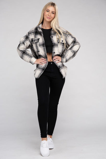 Cozy Plaid Flannel Shacket-Teresa&#39;s Fashionista LLC