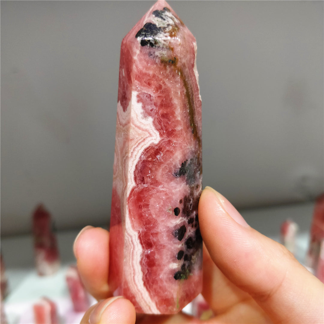 Natural Crystal Column Rhodolite Quadrangular Single Pointed Column-Teresa&#39;s Fashionista LLC