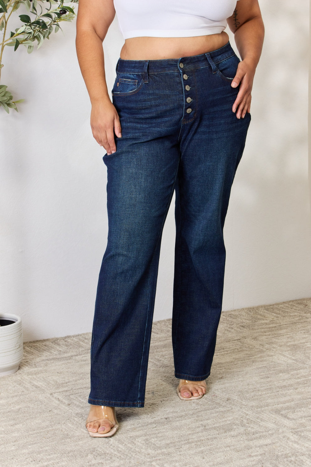 Judy Blue Full Size Button-Fly Straight Jeans-Teresa&#39;s Fashionista LLC