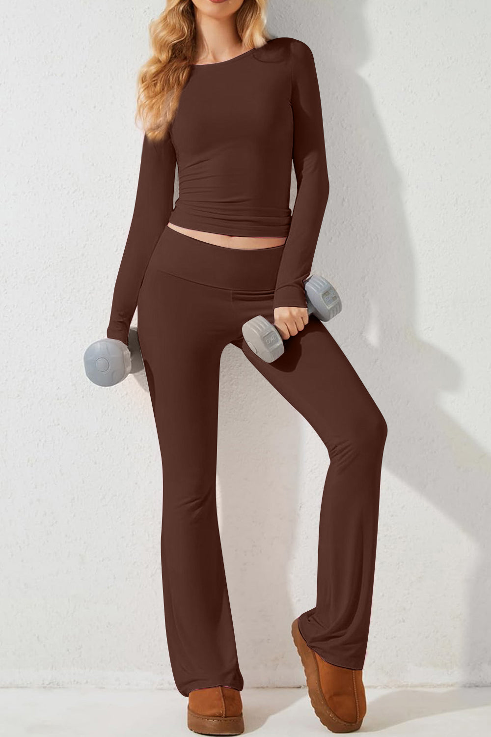 Round Neck Long Sleeve Top and Pants Set-Teresa&#39;s Fashionista LLC