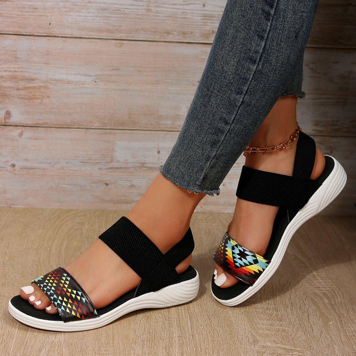 PU Leather Open Toe Low Heel Sandals-Teresa&#39;s Fashionista LLC