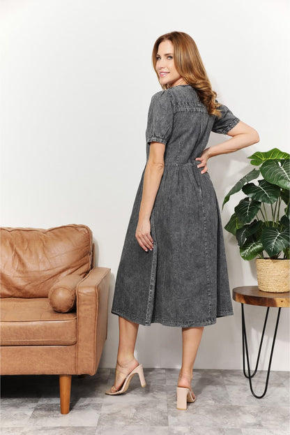 And The Why Full Size Washed Chambray Midi Dress-Teresa&#39;s Fashionista LLC