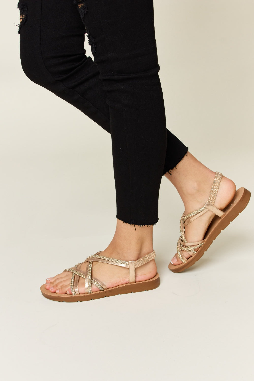 Forever Link Rhinestone Crisscross Flat Sandals-Teresa&#39;s Fashionista LLC