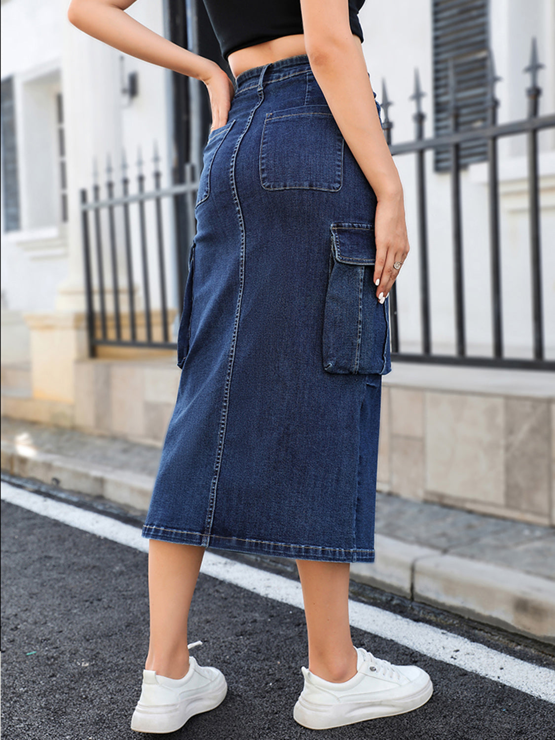 Slit Denim Skirt with Pockets-Teresa&#39;s Fashionista LLC