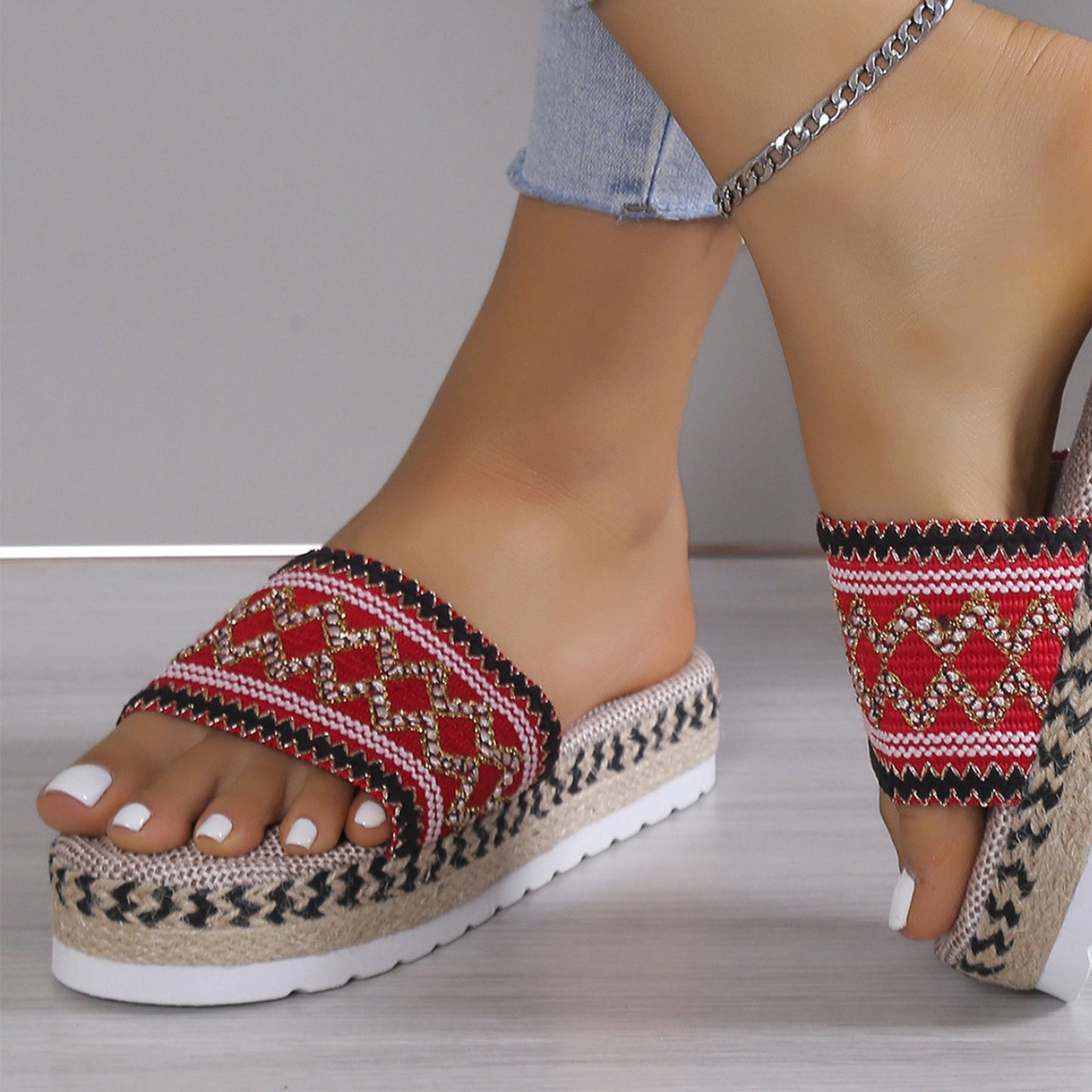 Geometric Weave Platform Sandals-Teresa&#39;s Fashionista LLC