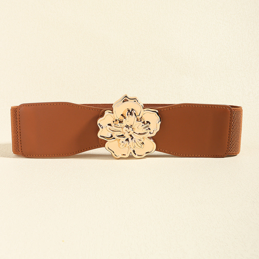 Flower Alloy Buckle Elastic Belt-Teresa&#39;s Fashionista LLC