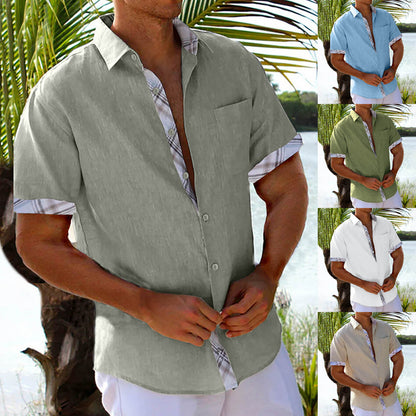 Vacation Short Sleeve Shirts With Plaid Side Summer Hawaii Beach Top Mens Clothing-Teresa&#39;s Fashionista LLC