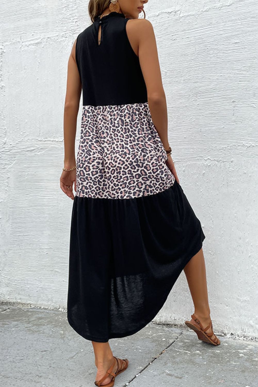 Leopard Contrast Sleeveless Maxi Dress-Teresa&#39;s Fashionista LLC