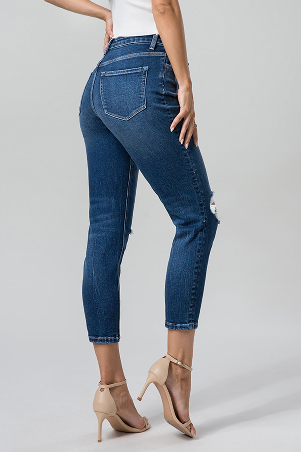 BAYEAS Full Size High Waist Distressed Washed Cropped Mom Jeans-Teresa&#39;s Fashionista LLC