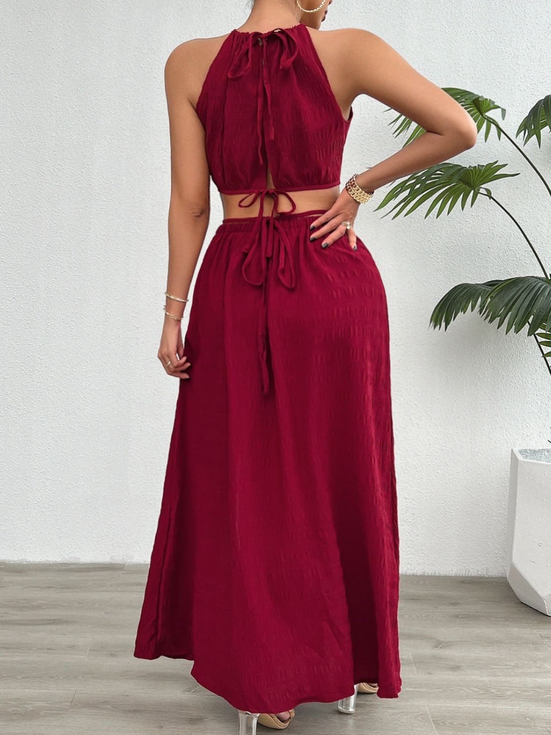 Grecian Neck Top and Slit Skirt Set-Teresa&#39;s Fashionista LLC