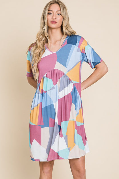 BOMBOM Ruched Color Block Short Sleeve Dress-Teresa&#39;s Fashionista LLC