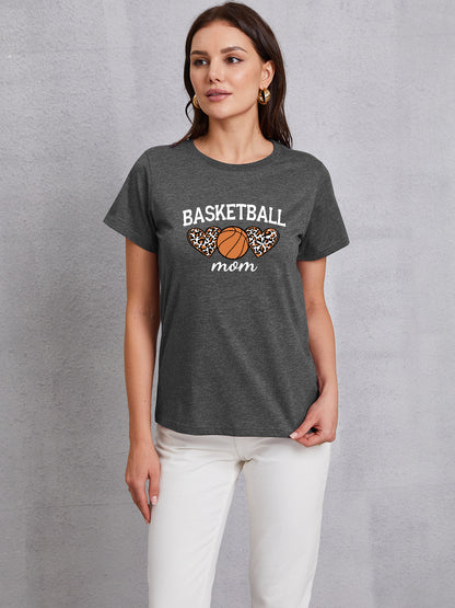 BASKETBALL MOM Round Neck Short Sleeve T-Shirt-Teresa&#39;s Fashionista LLC