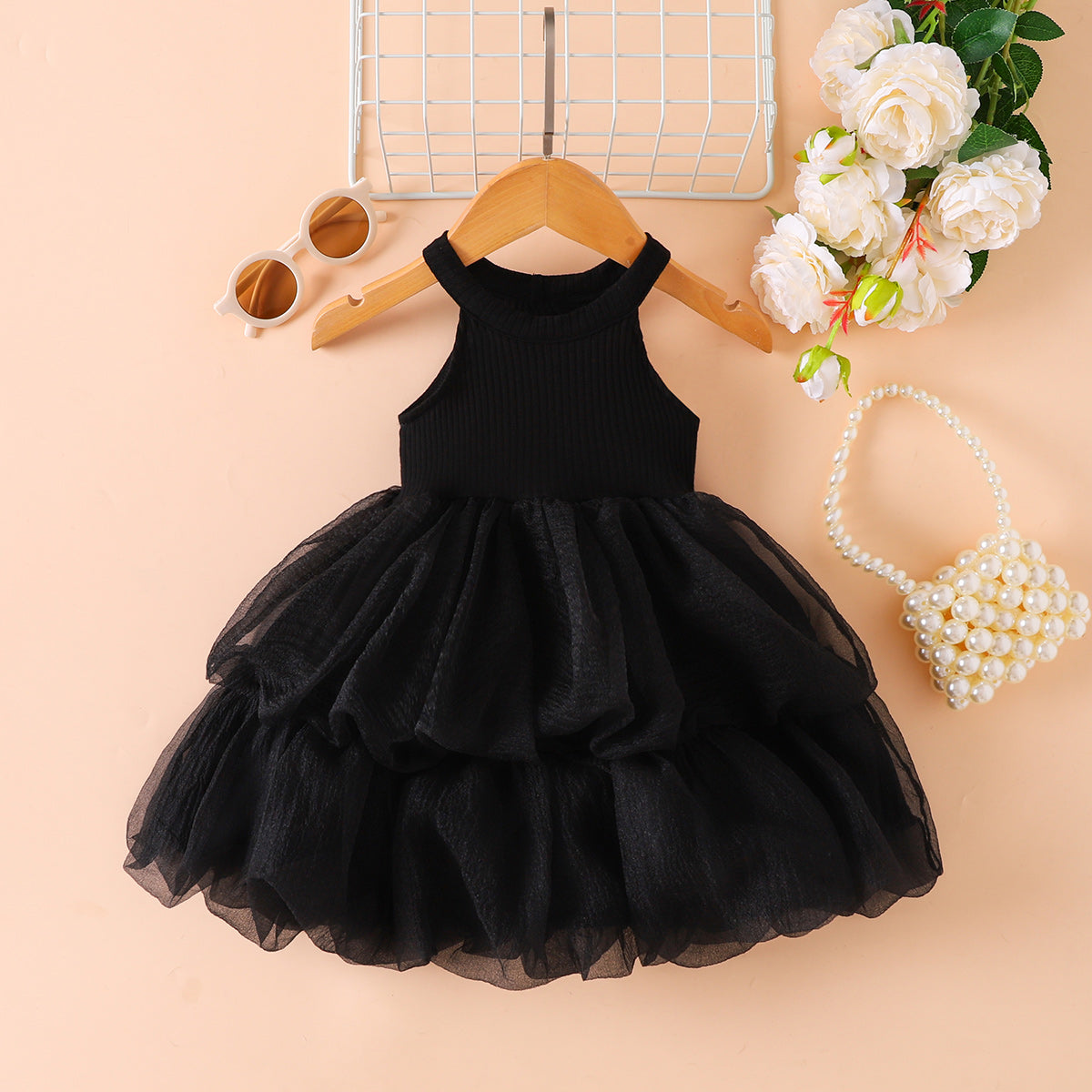 Ribbed Sleeveless Tulle Dress-Teresa&#39;s Fashionista LLC