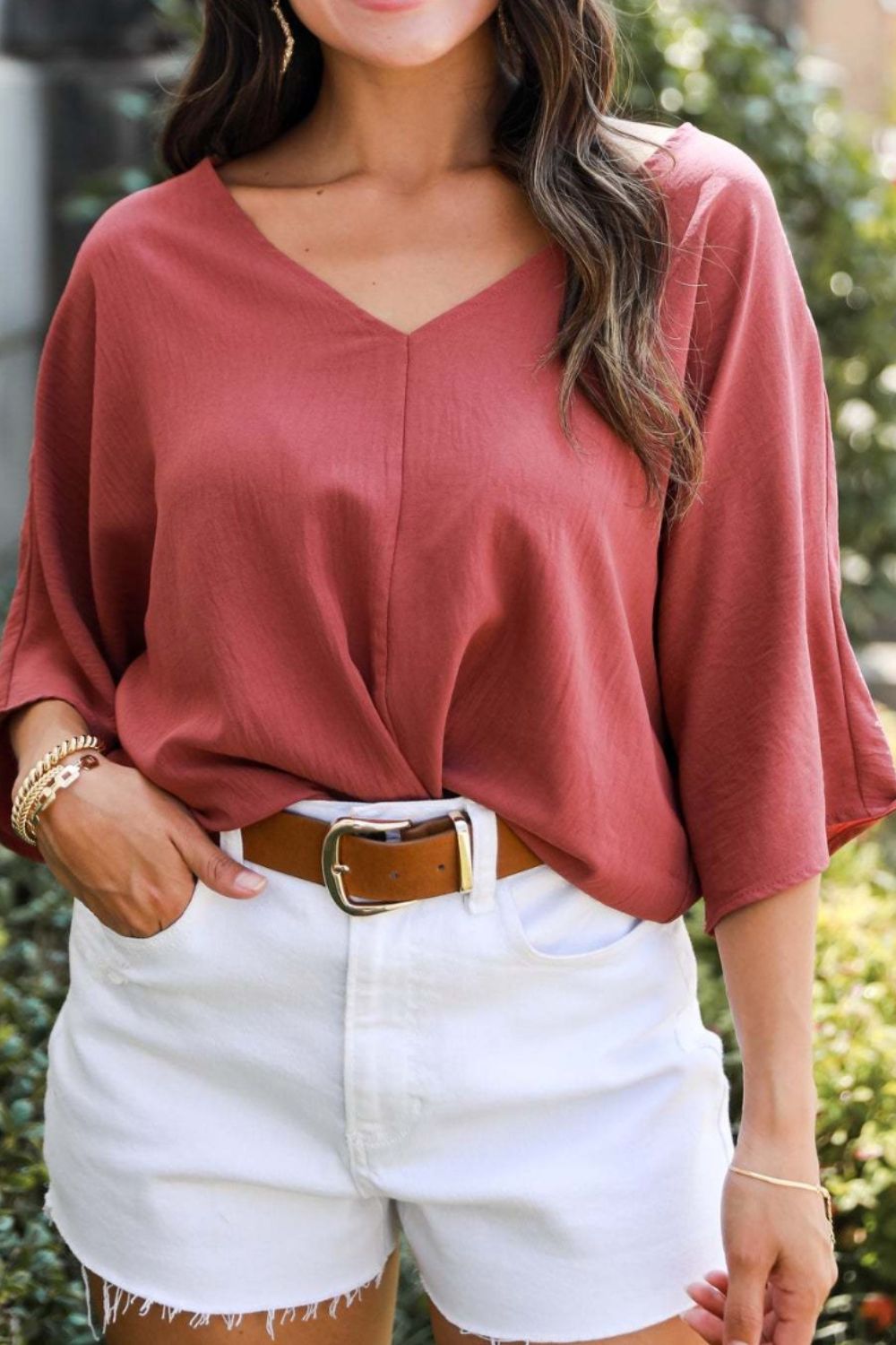 V-Neck Half Sleeve Blouse-Teresa&#39;s Fashionista LLC