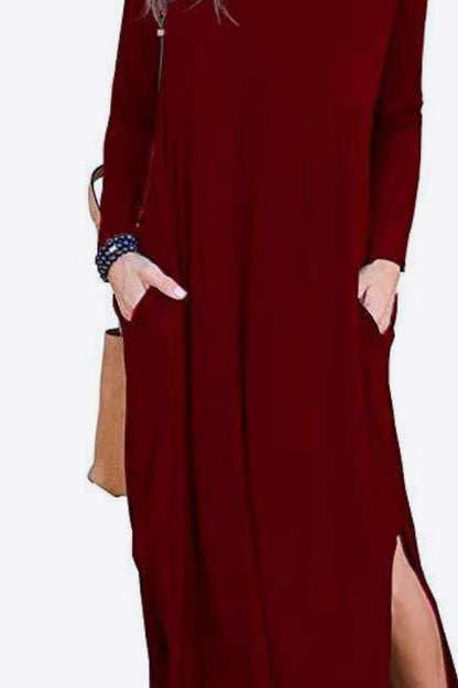 Split Long Sleeve V-Neck Maxi Dress-Teresa&#39;s Fashionista LLC