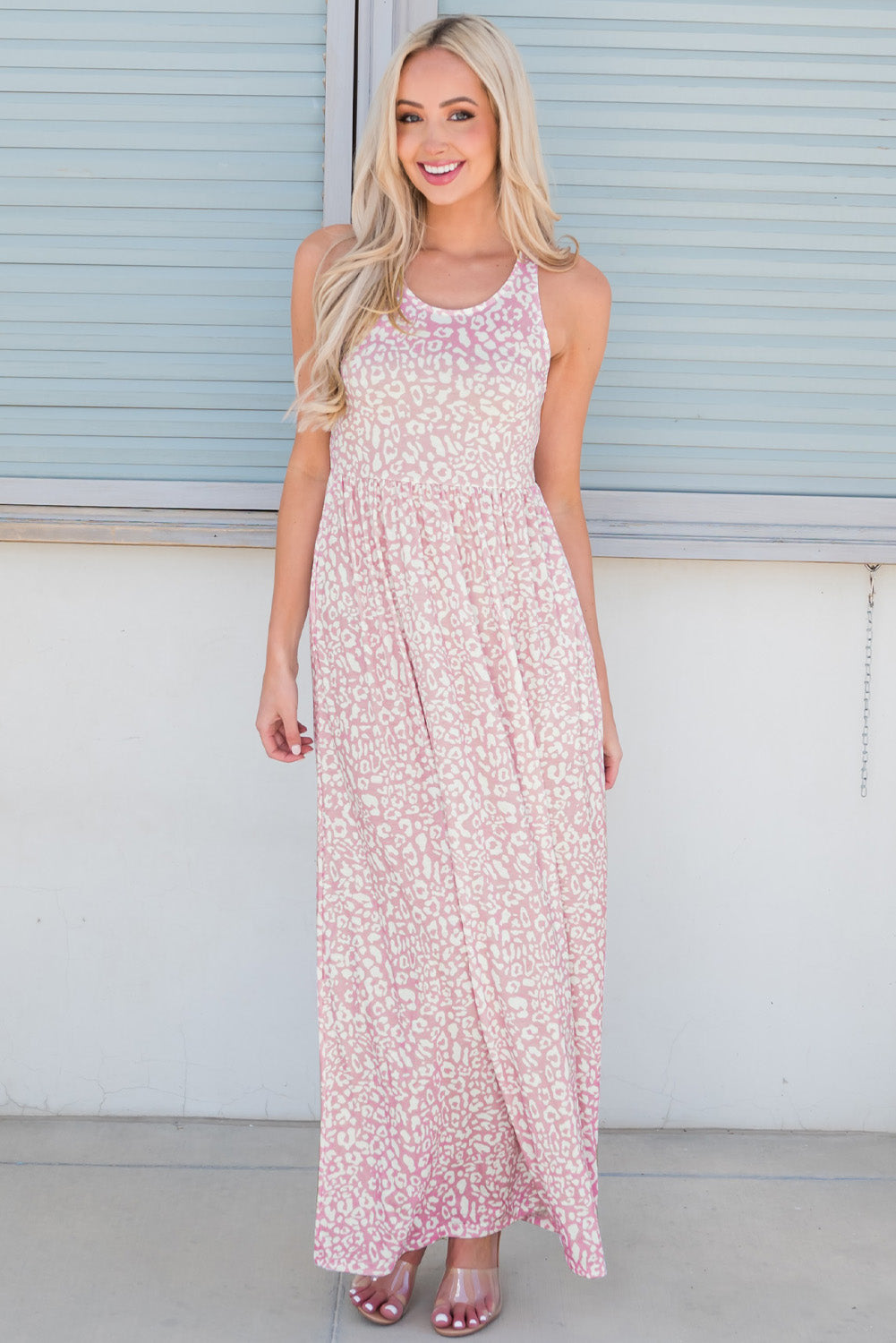 Leopard Round Neck Sleeveless Maxi Dress-Teresa&#39;s Fashionista LLC