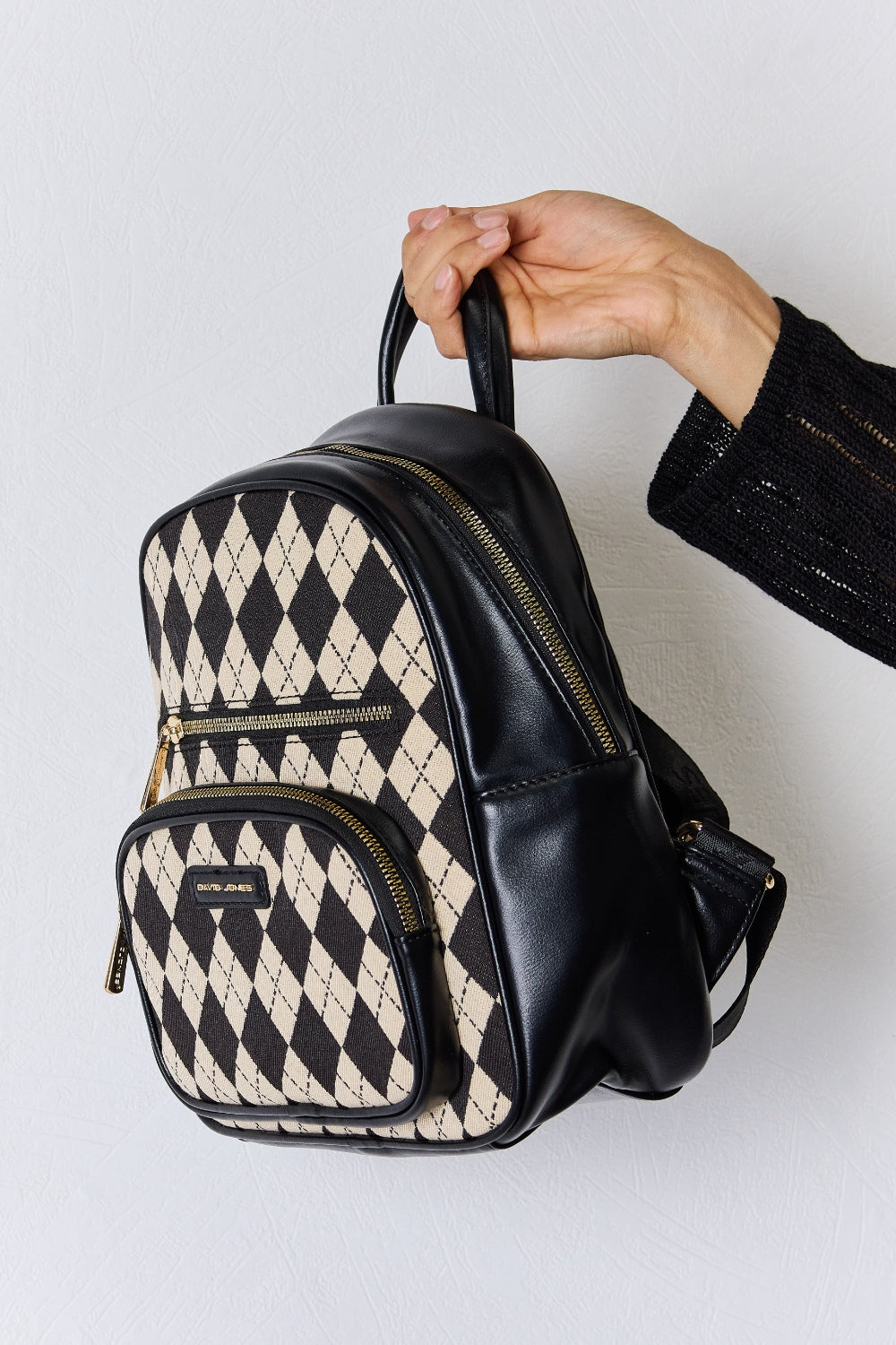 David Jones Argyle Pattern PU Leather Backpack-Teresa&#39;s Fashionista LLC