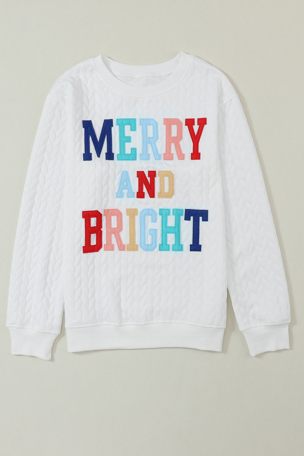 White Merry And Bright Cable Knit Pullover Sweatshirt-Teresa&#39;s Fashionista LLC