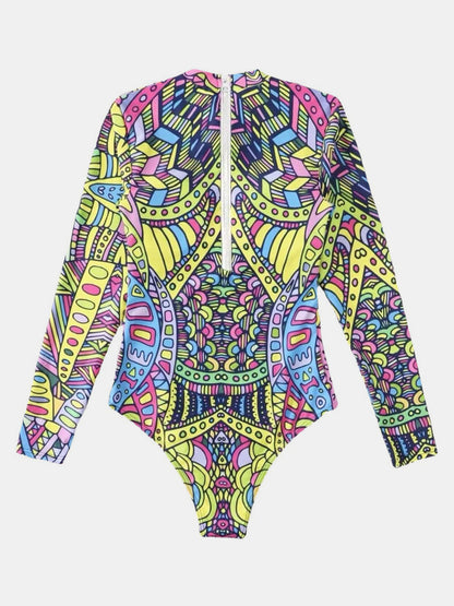 Mock Neck Long Sleeve One-Piece Swimwear-Teresa&#39;s Fashionista LLC