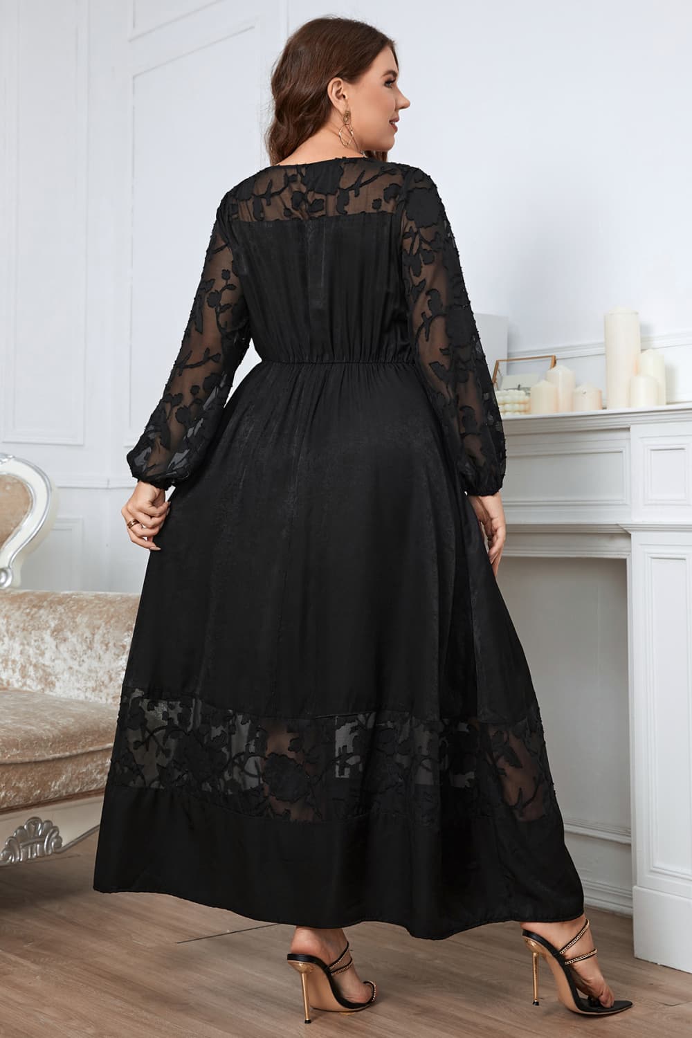 Melo Apparel Plus Size Embroidery Round Neck Long Sleeve Maxi Dress-Teresa&#39;s Fashionista LLC